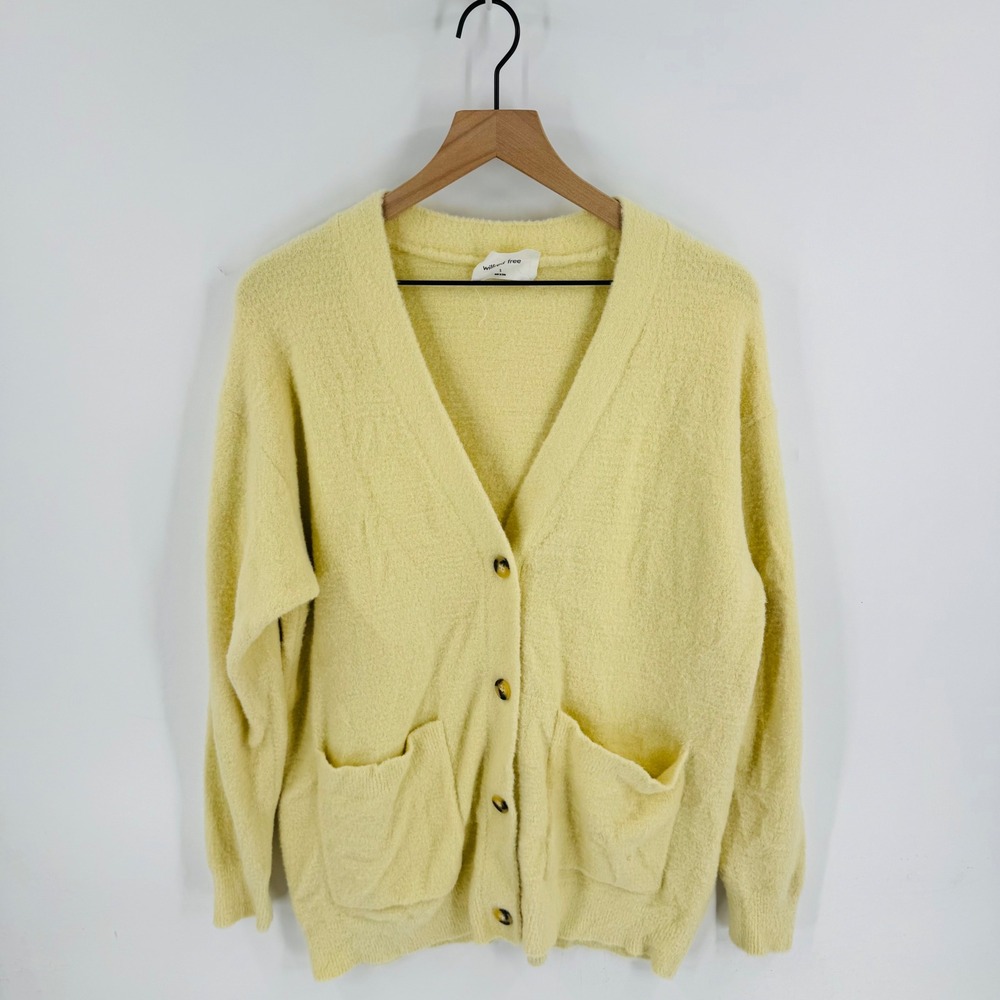 Aritzia Wilfred Free Butter Yellow Fuzzy Knit Cardigan Size S Coquette Soft Girl